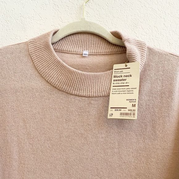 New With Tags Muji Mock Neck Wool Yak Blend Apricot Peach Sweater Size Medium - Picture 2 of 10